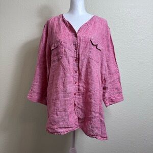Orvis Womens 100% Linen Button Front Top Size Pink Size XL Coastal Light‎